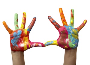 color painted child hand