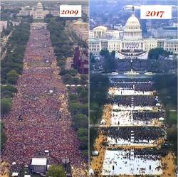 From the Internet, a comparison of the crowds present at the last two Inaugurations for a new President