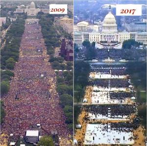 From the Internet, a comparison of the crowds present at the last two Inaugurations for a new President